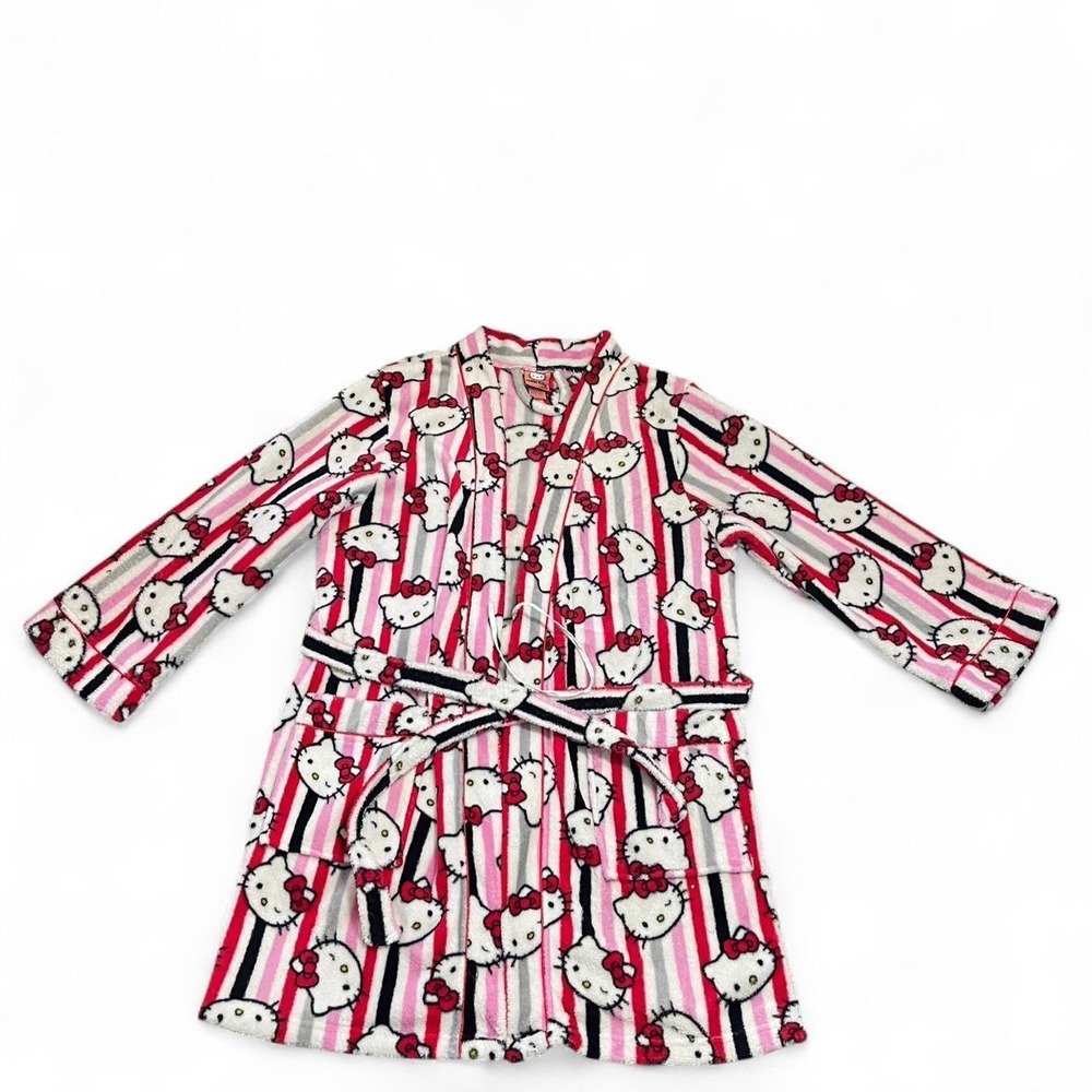 2009 y2k Hello Kitty pink & white striped robe